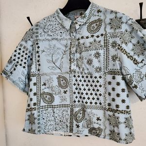 The Kit light Blue/brown bandana print shirt